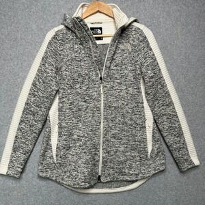 The North Face Indi Hooded Fleece Jacket Womens Med Marled Grey Ribbed Full Zip